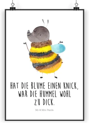 Produktbild von Mr. & Mrs. Panda Bild Hummel flauschig DIN A4 - Weiß - Geschenk, drucke, Lustige Sprüche, wanddeko, Wandbild, Natur, Blume, Kunstdruck, Biene, Deko