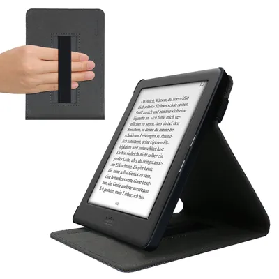 Produktbild von kwmobile Hülle kompatibel mit Kobo Glo HD / Touch 2.0 - mit Handschlaufe und Ständer - e-Reader Schutzhülle in Grau