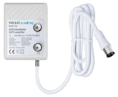 Produktbild von Axing TVS 8-01, 2,5 W, 0.047 - 0.826 GHz, 230 V, 50 Hz, 60 x 90 x 90 mm, 1 x IEC-female 2 x IEC-male