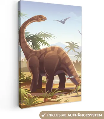 Obrázek produktu pro OneMillionCanvasses® - Obrazy na plátně - Dinosauři - Krajina - Tropical - Děti - Chlapci, nástěnné umění, nástěnné dekorace Obývací pokoj, 60x90cm