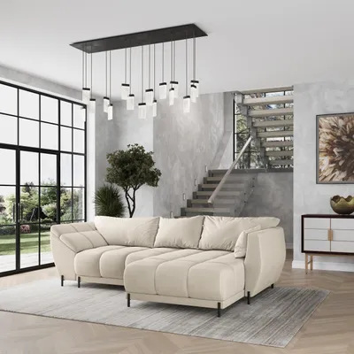 Produktbild von Masseno Ecksofa VESTANO R-S mit Schlaffunktion L-Form, Sofa mit Bettkasten, Wohnzimmersofa, Couch, Soffa, Bettsofa, Couchgarnitur- Creme, MATT VELVET 06