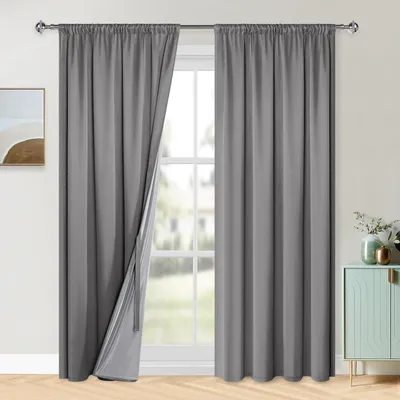 Immagine prodotto di Tende oscuranti con passamaneria, grigie, 2 pannelli di 140 x 220 cm