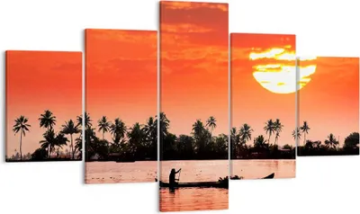 Produktbild von Bild auf Leinwand - Leinwandbild - Kanal boot kultur sonnenuntergang - 125x70cm - Wand Bild - Wanddeko - Leinwanddruck - Bilder - Kunstdruck - Leinwand bilder - Wandkunst - EA125x70-2711