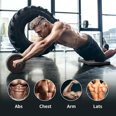 Produktbild von Famanu Bauchmuskeltrainer mit AB-Roller und Knieunterlage - Effektives Bauchtraining