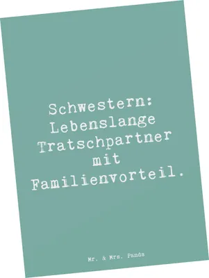 Produktbild von Mr. & Mrs. Panda Postkarte Spruch Schwestern Tratschpartner - Meeresbrise - Geschenk, einzelkarte, Tratsch, Freude, Geschwisterliebe, Jubiläen, Spaß, Grußkarte, Familie