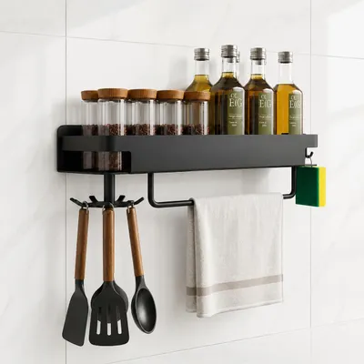 Kruidenregal Wandhalter 39 cm schwarz 360° drehbar