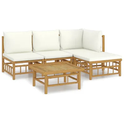 Produktbild von vidaXL 5-tlg. Garten-Lounge-Set mit Cremeweißen Kissen Bambus