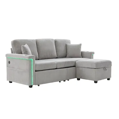 Produktbild von AIORBER Hochwertiges Samtsofa mit LED, USB-C, Stauraum, Getränkehaltern & Seitentaschen, 4-Sitzer Cord, modernes Wohnzimmer Sofa, in mehreren Farben erhältlich
