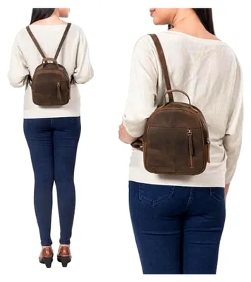Produktbild von Kleiner Lederrucksack für Damen im Vintage-Stil - Mini Rucksack für den Alltag