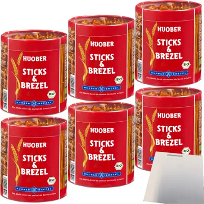 Produktbild von Huober  Salz Sticks&Brezel Salz-Laugen-Gebäcke 6er Pack (6x300g Dose) + usy Block