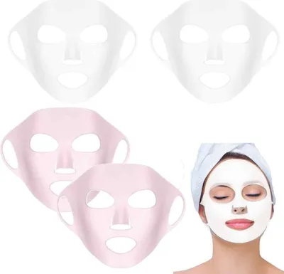 Produktbild von 4 Stück Silikon-Gesichtshüllen, feuchtigkeitsspendende Gesichtsmaskenabdeckungen, Silikon-Gesichtsmaskenhalter für Tuchmasken