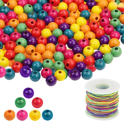 Produktbild von Kurtzy 1000er Pack Runde Bunte Holzperlen zum Auffädeln mit Elastischer Schnur - 7mm Natürliche Holzperlen Bunt für Schmuck, Armbänder, Halskette,