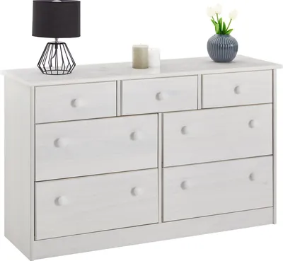 Produktbild von Sideboard RONDO, schöne Kommode im Landhausstil, massive Holzkommode mit 7 Schubladen, zeitlose Anrichte in weiß
