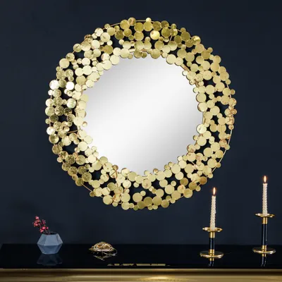 Produktbild von Dekorativer Wandspiegel COINS 80cm XL antik gold rund aus Metall handmade