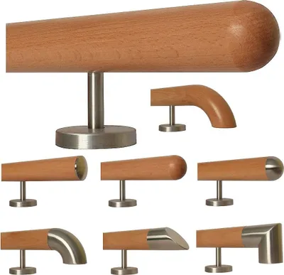 Produktbild von TIBU Buche Holz Handlauf Geländer 0,3m - 5m, Länge 370 cm, Ende Halbkugel gefräst und 5 gerade Halter