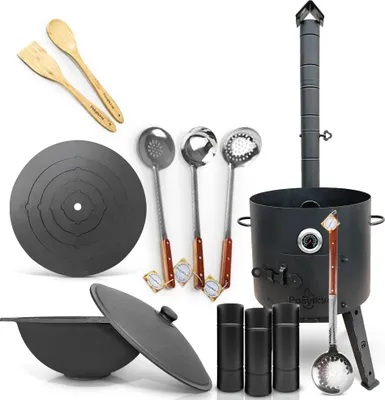 Produktbild von Utschak Uchag Feuerofen 44 cm Herdplatte 4mm Usbekische Kazan 16 L Schaumlöffel