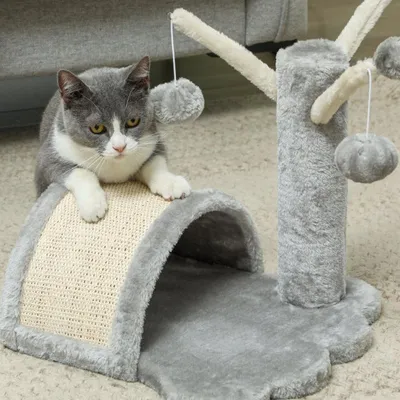 Produktbild von Kratzbaum 40 cm Kleiner Katzenturm mit Höhle, 2 Spielball, Kratzmatte, Katzenkratzbaum, Kletterbaum, für kleine & große Katzen, Hellgrau