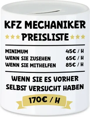 Produktbild von KFZ Mechaniker Preisleiste Spardose Schwarz Beruf Arbeit Job Autos Autohaus Technik Werkstatt Werkzeug Auto