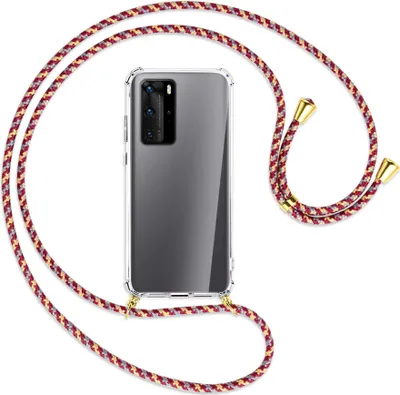 Produktbild von Handykette Backcover-Schutzhülle mit Band (Metall goldfarben) für Huawei P40 - weinrot/gelb/grau