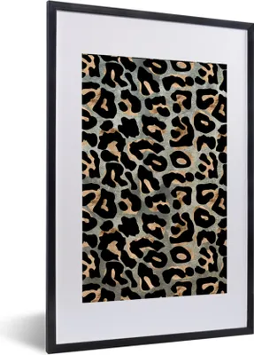 Produktbild von MuchoWow® Gerahmtes Poster Pantherdruck - Schwarz - Grau 40x60 cm - Poster mit Schwarzem Bilderrahmen Wandposter Rahmen Foto Bilder - Poster in Rahmen