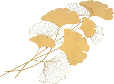 Image de Décoration murale Ginkgo 3D - Tableau mural en métal - 110 x 55 cm - Design moderne - Motif feuilles - Or