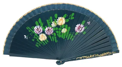 Produktbild von 702, 1 Stk Fächer Bambus Holz blau glänzend Blumen