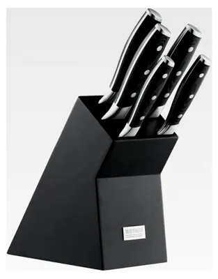 Produktbild von Messerblock mit 5 Edelstahlmessern rostfrei | Universalmesser, Brotmesser, Gemüsemesser, Kochmesser, Fleischmesser | Micarta-Griff mit Edelstahlnieten