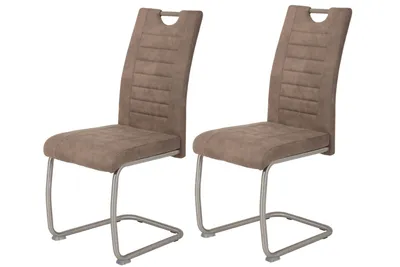 Produktbild von 2er Set Schwingstuhl Ulla - Mikrofaser Schlamm - Edelstahlgestell - Bügelgriff - höhere Belastbakeit von ca. 140kg