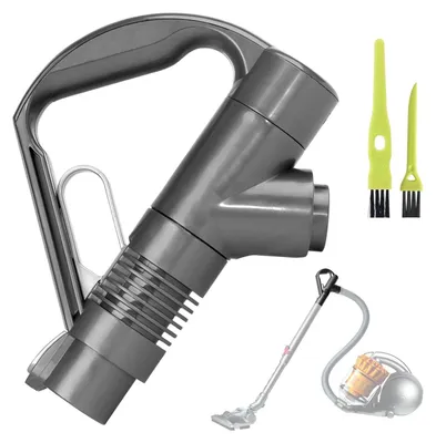 Product photograph featuring a gray vacuum cleaner accessory with two small green cleaning brushes.