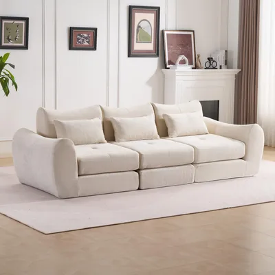 Produktbild von PixelPilot Großes 3-Sitzer Chenille Sofa, modular & vormontiert, komfortabel für Wohnzimmer & Büro
