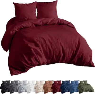 Produktbild von EllaTex Renforcé Bettwäsche Set 200x200 + 2St. 80x80 cm Bettwäschegarnitur 100% Baumwolle, in Farbe: Burgund