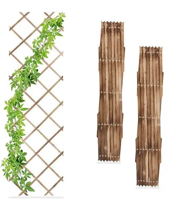 Produktbild von Famanu Pflanzenklimrek Set von 3 - Ausziehbare Rankhilfe aus Kiefernholz, 180 x 60 cm, braun
