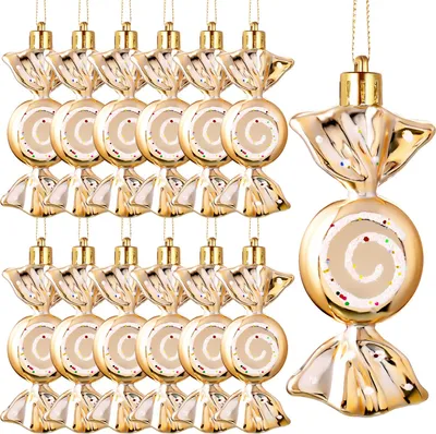Produktbild von 12 Stück Glitzer Weihnachtsbaumschmuck, Weihnachtskugeln Zuckerstangen Deko, Weihnachts Süßigkeiten Ornamente für Weihnachts Party Deko, Champagner Gold