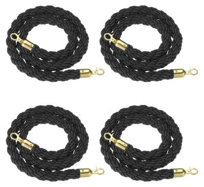 4er-Set Absperrseile, schwarz, 152 cm, mit Edelstahlhaken