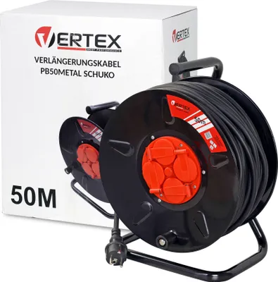 Produktbild von VERTEX Kabeltrommel, 3x2,5mm, IP44, SCHUKO-Erdung, 4 Steckdosen