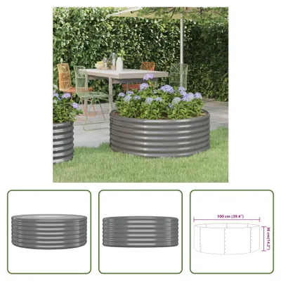 Produktbild von The Living Store Hochbeet Pulverbeschichteter Stahl 100x100x36 cm Grau