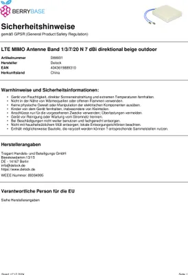 Produktbild von DeLOCK 88931, 7 dBi, 50 Ohm, 75°, 65°, Richtantenne, N-Typ