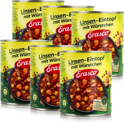 Produktbild von Erasco Linsen-Eintopf mit Würstchen 800g Fertigessen (6er Pack)