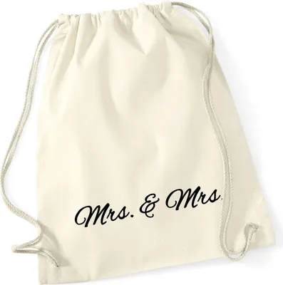 Produktbild von Huuraa Turnbeutel Mrs. & Mrs. Schriftzug 12 Liter Natural Baumwolle Rucksack Geschenkidee