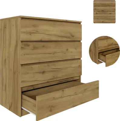 Zdjęcie produktu dla YUMEBLY | Komoda BASIC z 4 szufladami 90x97x40 cm – pojemna komoda do salonu, sypialni i biura | Dąb Artisan