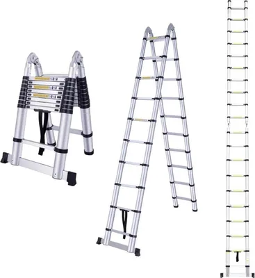 Produktbild von 2-in-1 teleskopische Leiter mit Gelenk - 8 m, Aluminium