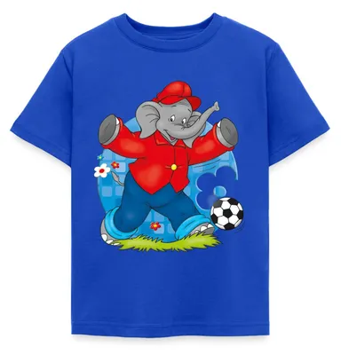 Produktbild von Spreadshirt Benjamin Blümchen Fußballer Kinder T-Shirt, 122/128 (7-8 Jahre), Royalblau
