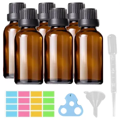 6er-Set 30 ml Braune Glasflaschen mit Tropfer & Trichter
