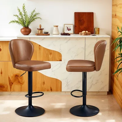 Produktbild von Barkreuhe - Barhocker - Küchenhocker - Set aus Barkreuchen - Drehbarer Barhocker - Braun - 360° drehbar
