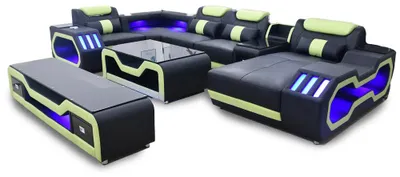 Zdjęcie produktu dla Narożnik w kształcie litery U czarny zestaw wypoczynkowy kanapa tapicerka narożnik sofa