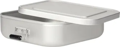 Immagine prodotto di Quadrado small storage tin - Robusta lunch box in alluminio con morsetti, ideale come lunch box o snack per il lavoro e la scuola - argento
