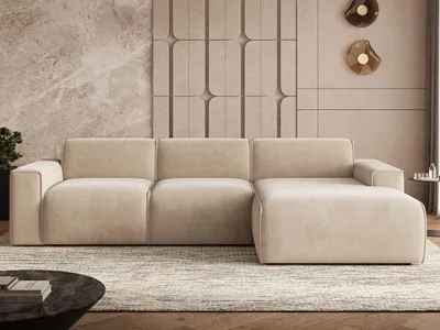 Produktbild von GrainGold Ecksofa L-Form Rechts Lavia - Ecksofa mit Schlaffunktion, Bettkasten - Moderne Ecksofa, Wohnzimmer Sofa - Eckcouch Beige (Castel 15)