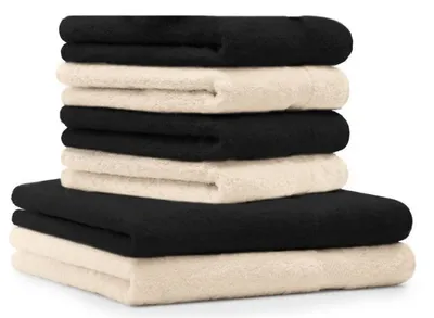 Produktbild von Betz 6-tlg. Handtuch-Set PREMIUM - 2 Liegetücher 4 Handtücher 100% Baumwolle  Farbe: schwarz und beige
