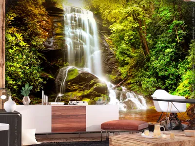 Produktbild von Vlies Fototapete Wasserfall 400x280 cm Tapeten Wandtapete XXL Natur Landschaft Wald See c-C-0446-a-a
