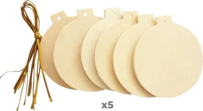 Obrázok produktu pre 30 plochých vianočných guľôčok z dreva na zavesenie 6 cm